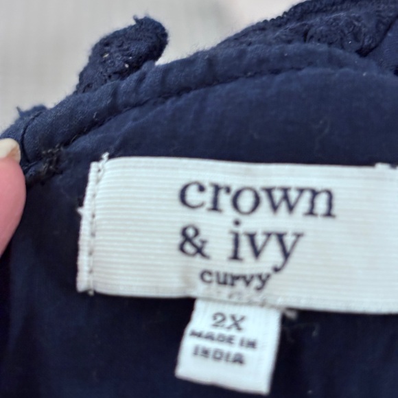 Crown & Ivy Navy Raised Floral Design Cap Sleeves 3 Tiers Dress Plus Sz 2 X - Picture 11 of 12